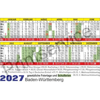 Kalender 2027 Baden-Württemberg: Taschenkalender & Ferienkalender mit Feiertagen
