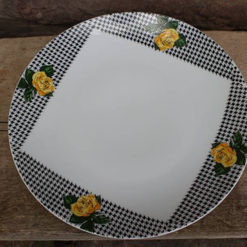 Vintage Kuchenteller Servierteller kariert Rosendekor Oskar Schaller Bavaria Porzellan 50er Jahre West Germany