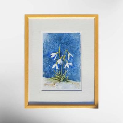 Original Aquarell Schneeglöckchen – Unikat „Leiser Neubeginn“, handgemalt & gerahmt