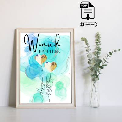 Geldgeschenk Happy Birthday Wunsch Erfüller - Last Minute Geschenk - Handgemacht - Sofort PDF Download zum Ausdrucken Ge