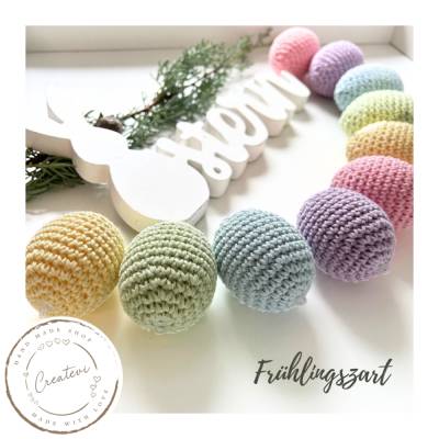 Bunte gehäkelte Ostereier Set aus Baumwolle – Frühlingszarte Regenbogenfarben