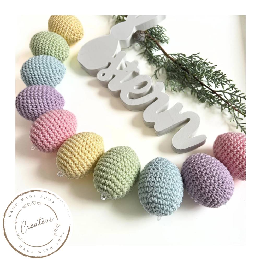 Bunte gehäkelte Ostereier Set aus Baumwolle – Frühlingszarte Regenbogenfarben Bild 2
