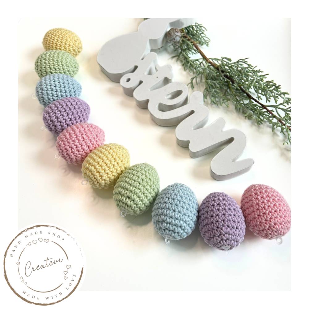 Bunte gehäkelte Ostereier Set aus Baumwolle – Frühlingszarte Regenbogenfarben Bild 4