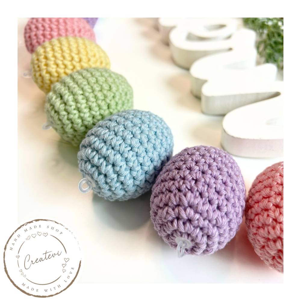 Bunte gehäkelte Ostereier Set aus Baumwolle – Frühlingszarte Regenbogenfarben Bild 5