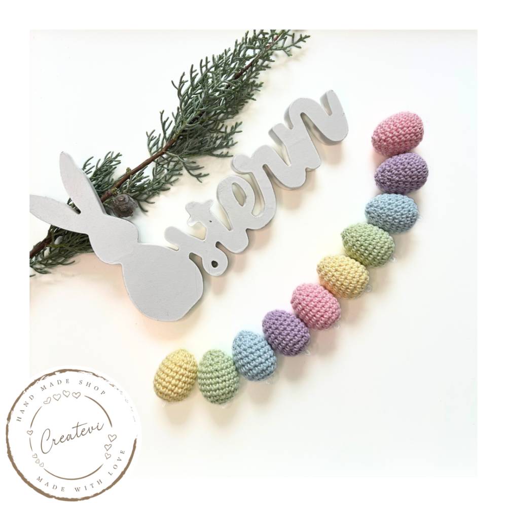 Bunte gehäkelte Ostereier Set aus Baumwolle – Frühlingszarte Regenbogenfarben Bild 6