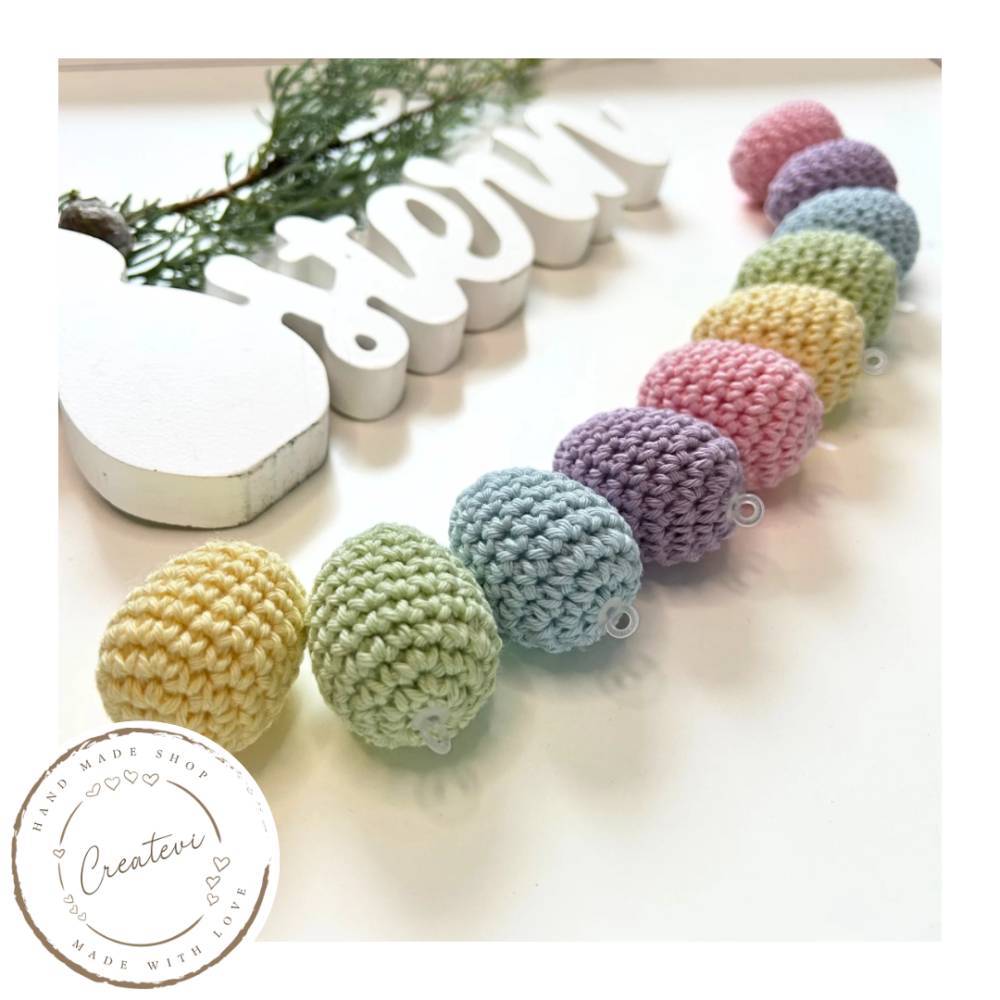 Bunte gehäkelte Ostereier Set aus Baumwolle – Frühlingszarte Regenbogenfarben Bild 7