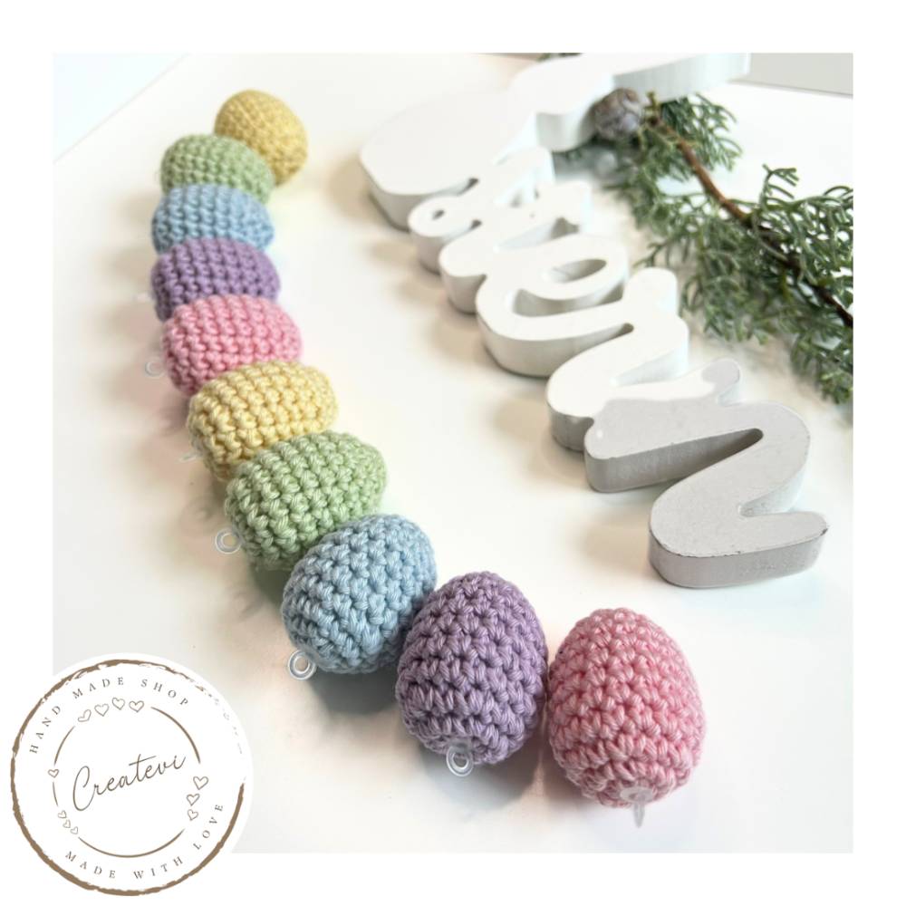 Bunte gehäkelte Ostereier Set aus Baumwolle – Frühlingszarte Regenbogenfarben Bild 8