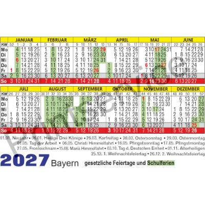 Kalender 2027 Bayern: Taschenkalender & Ferienkalender mit Feiertagen
