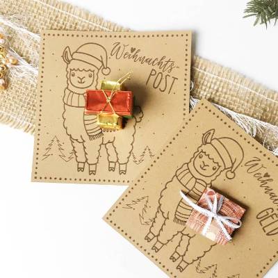 Weihnachten PDF Druckvorlage: Kreative Geldgeschenke & Weihnachtsgruß mit Alpaka – Last-Minute Geschenkidee zum Ausdrucken