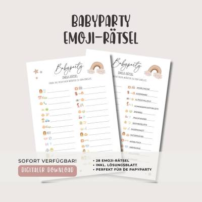 Babyparty Emoji Rätsel PDF, Babyshower Partyspiel zum ausdrucken auf Deutsch