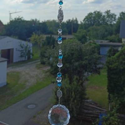 Suncatcher, Sonnenfänger, Prisma große Blume, türkis, Silber mit Schmetterling