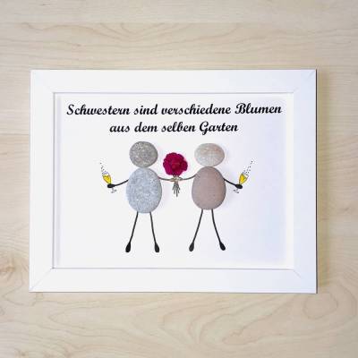 Schwestern Steinbild – Personalisiertes Geschenk aus Natursteinen, STB-141