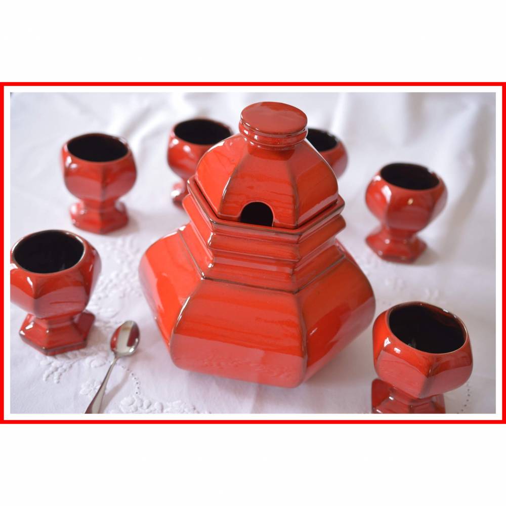 VintageKeramik Bowleservice 70er, sechseckig, Bild 1