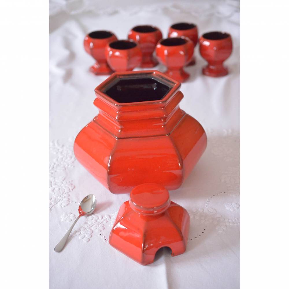 VintageKeramik Bowleservice 70er, sechseckig, Bild 3