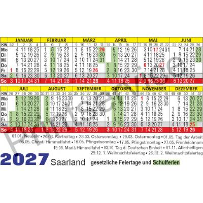 Kalender 2027 Saarland: Taschenkalender & Ferienkalender mit Feiertagen