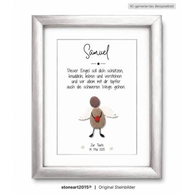 Steinbild Engel – Personalisiertes Taufgeschenk & Geburtsgeschenk mit Rahmen nach Wahl