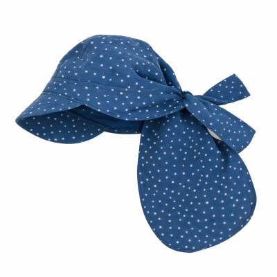Musselin Bandana Mädchen blau mit Punkten mit Schirm & Nackenschutz – Sonnenschutz Kopftuch