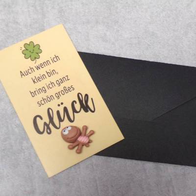 Glückskarte mit Spinne & Umschlag – Mini Glücksbringer Karte als Geschenk