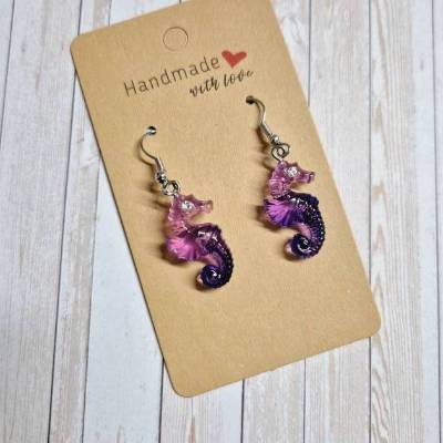 Ohrringe Ohrhänger Seepferdchen lila aus Acryl  – 4,5 cm – originelle Geschenkidee