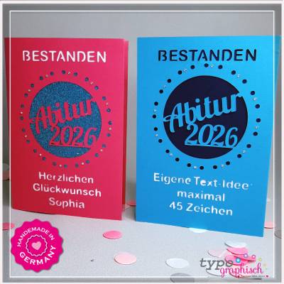 Personalisierte und handgefertigte Glückwunschkarten zum bestandenen Abitur 2026 - Motiv Punkt