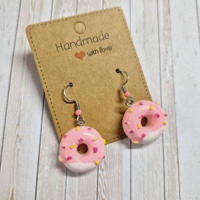 Ohrringe Ohrhänger Donut rosa aus Harz – 4 cm – originelle Geschenkidee