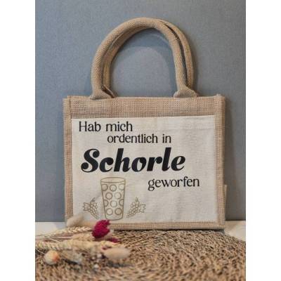 Jutetasche-kleine Einkaufstasche-Giftbag mit Spruch für Weinliebhaber und Schorle-Fans, stabil & umweltfreundlich