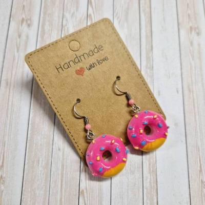 Ohrringe Ohrhänger Donut pink aus Harz – 4 cm – originelle Geschenkidee