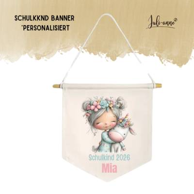 Schulkind Deko Leinwandbanner personalisiert - Einhorn Mädchen 4