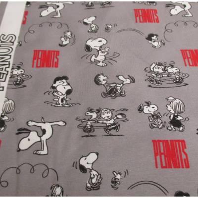 Rest: 0,7m x 1,50m  Snoopy, Peanuts - Playtime hellgrau BIO - Jersey Organic Cotton