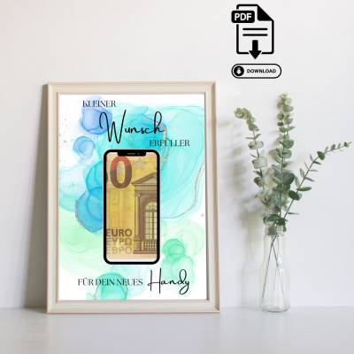 Geldgeschenk Handy Wunscherfüller - Last Minute Geschenk - Handgemacht - Sofort PDF Download zum Ausdruck