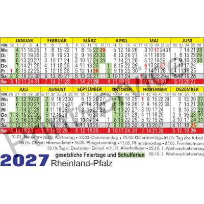 Kalender 2027 Rheinland-Pfalz: Taschenkalender & Ferienkalender mit Feiertagen