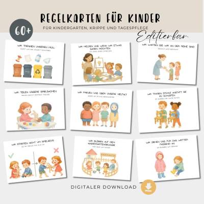 Regelkarten Kindergarten editierbar – Lernkarten für Kita, Vorschule & Zuhause, PDF Download, Canva Vorlage