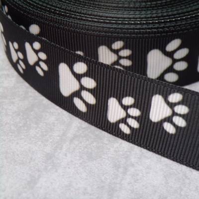 Pfoten Ripsband schwarz weiß 22 mm – Borte für Hunde & Katzen, Nähen & Basteln
