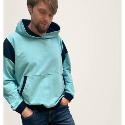 Bio-Baumwolle Hoodie Sweatshirt - schwarzes Strickbündchen – Lässiger Streetwear Pullover , Bio-Baumwolle,  Kapuze, Größ