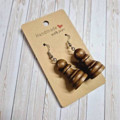 Ohrringe Ohrhänger Schachfigur Springer Holz  – 5 cm – originelle Geschenkidee