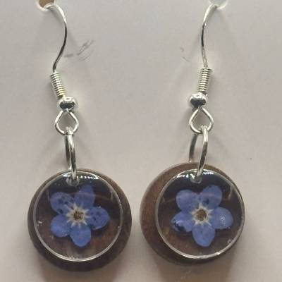 Handgefertigte Ohrringe mit echten Vergissmeinnicht und Resin & 925 Silber – Feminine Eleganz