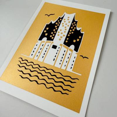 Elbphilharmonie "Elphi" Siebdruck Hamburg in Gold und Schwarz