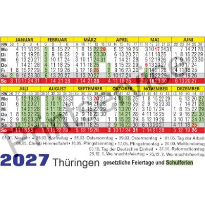 Kalender 2027 Thüringen: Taschenkalender & Ferienkalender mit Feiertagen