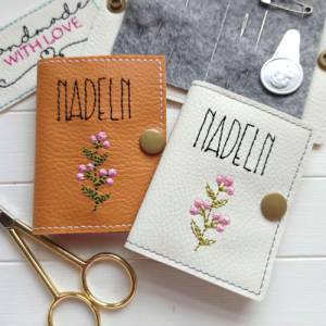 Nadeletui Nadelheft bestickt aus Kunstleder – handgemachte Aufbewahrung für Nadeln, Geschenk für Näherinnen