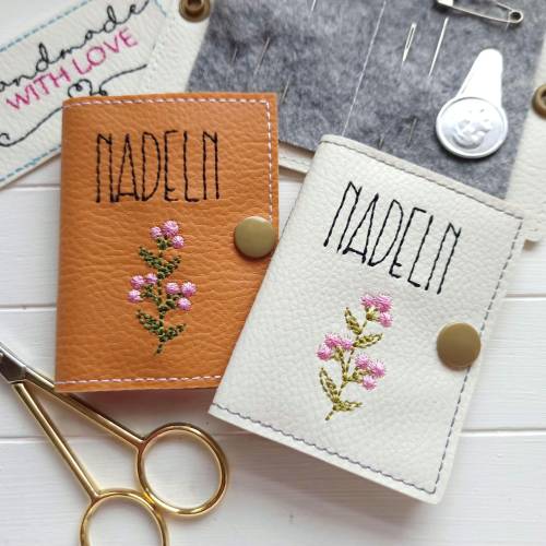 Nadeletui Nadelheft bestickt aus Kunstleder – handgemachte Aufbewahrung für Nadeln, Geschenk für Näherinnen