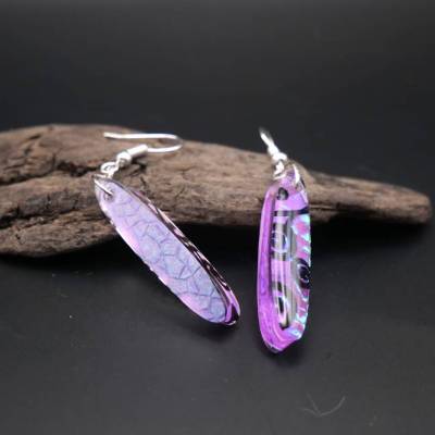 Handgemachte Epoxidharz-Ohrringe pink Glitzer mit Kringel-Muster Geschenkidee für Frauen