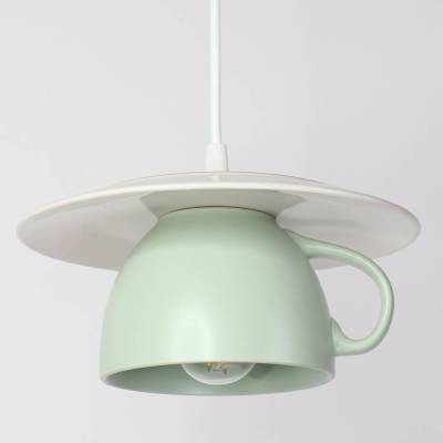 Moderne Tassenlampe aus Keramik, stylische Lampe hängend aus Jumbo-Tasse für Esstisch, Esszimmer und Küche, Hellgrün