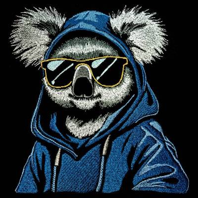 Koala cool Color Lichteffekt 10x10cm – Stylische Stickdatei für schwarze Stoffe
