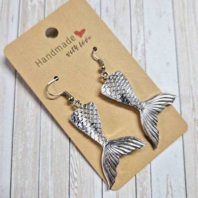 Ohrringe Ohrhänger Meerjungfrau-Flosse silber aus Harz  – 6 cm – originelle Geschenkidee