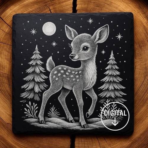 Laserdatei Reh – Gravurdatei PNG für Schiefer & Holz | Bildgravur