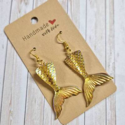 Ohrringe Ohrhänger Meerjungfrau-Flosse gold aus Harz  – 6 cm – originelle Geschenkidee