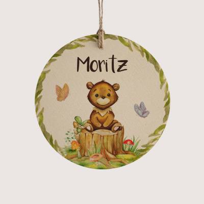Personalisiertes Türschild *Waldtiere - Bär* mit Name für Kinder / Namensschild aus Holz für Kinderzimmer