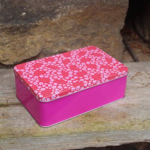 Vintage Blechdose Pink Rot mit Blumen Sterne Herzen Dekor