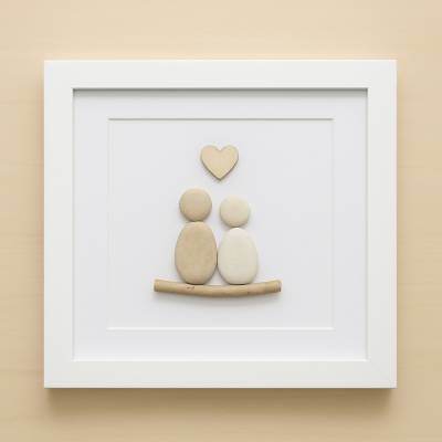 Steinbild Unikat Hochzeit – Handgefertigtes Kieselsteinbild mit Herz & Personalisierung, STB-365