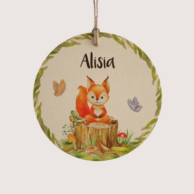 Personalisiertes Türschild *Waldtiere - Eichhörnchen* mit Name für Kinder / Namensschild aus Holz für Kinderzimmer